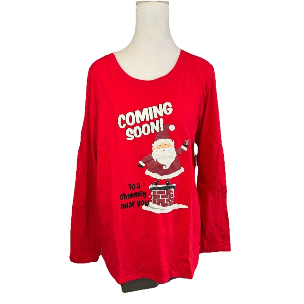 Womens Red Santa Claus Coming Soon Christmas Holiday Pajamas Sleep Set Size M - Picture 2 of 12